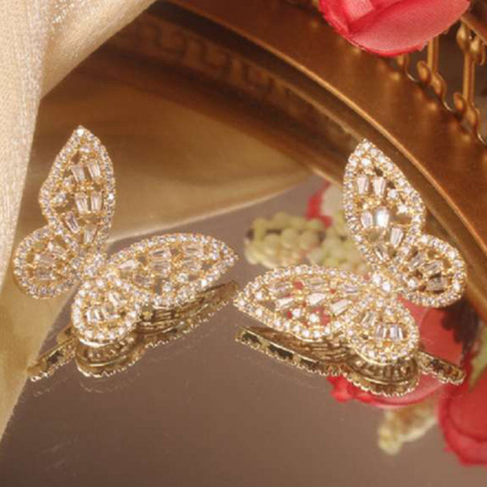 AAA cubic zirconia butterfly butterflies wing 14k gold plated stud earring jewelry women