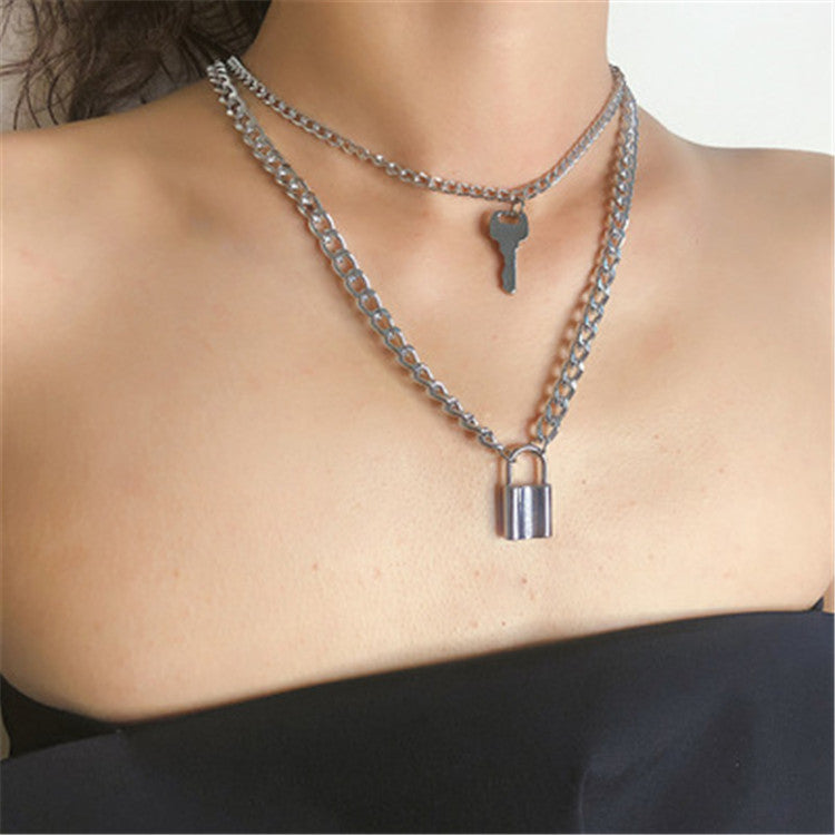 9 design multi size jewelry Joyas Bijoux necklace gold plated chain key lock necklace for Mujer women girls