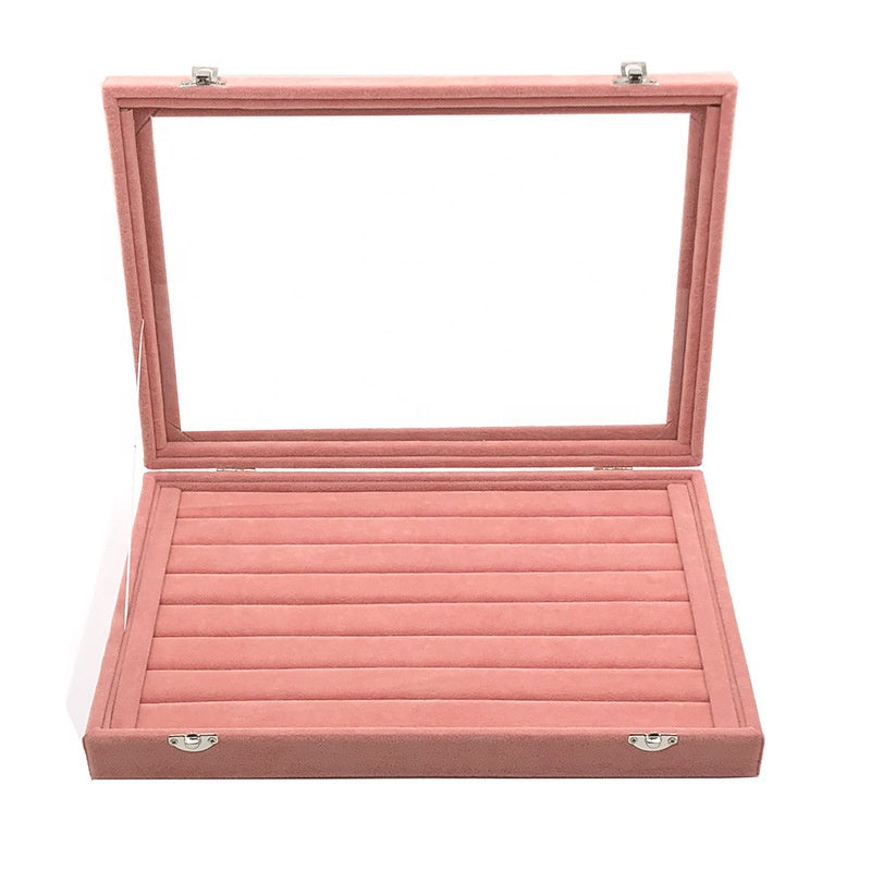 Large size body jewelry bracelet necklace earring ring packaging storage showcase jewelry display tray pink velvet with lid
