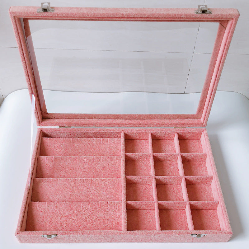 Large size body jewelry bracelet necklace earring ring packaging storage showcase jewelry display tray pink velvet with lid