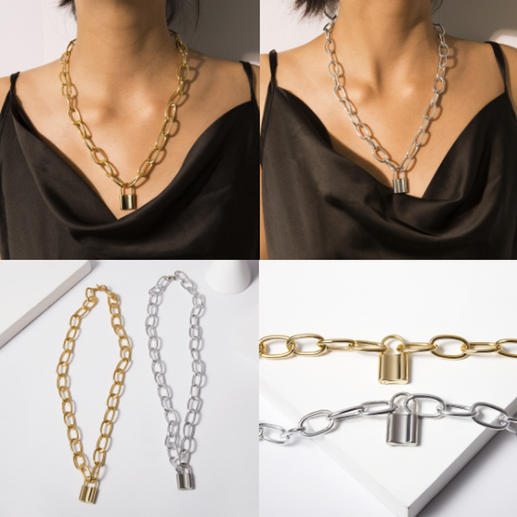9 design multi size jewelry Joyas Bijoux necklace gold plated chain key lock necklace for Mujer women girls