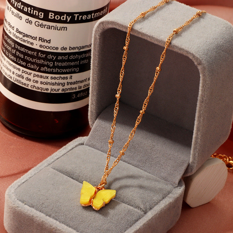 6 colors available fashion trendy resin acrylic pendant butterfly with beads chain necklace jewelry women