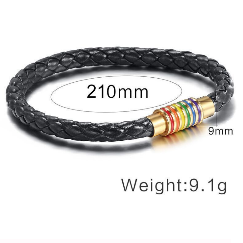 gay pride lgbt rainbow magnetic clasp leather bangle bracelet