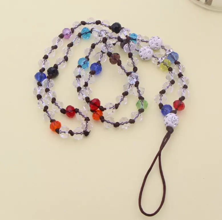 handmade crystal beads 32 inches/90CM Long hang around necklace lanyard strap string accessory for mobile cell smart phone Case