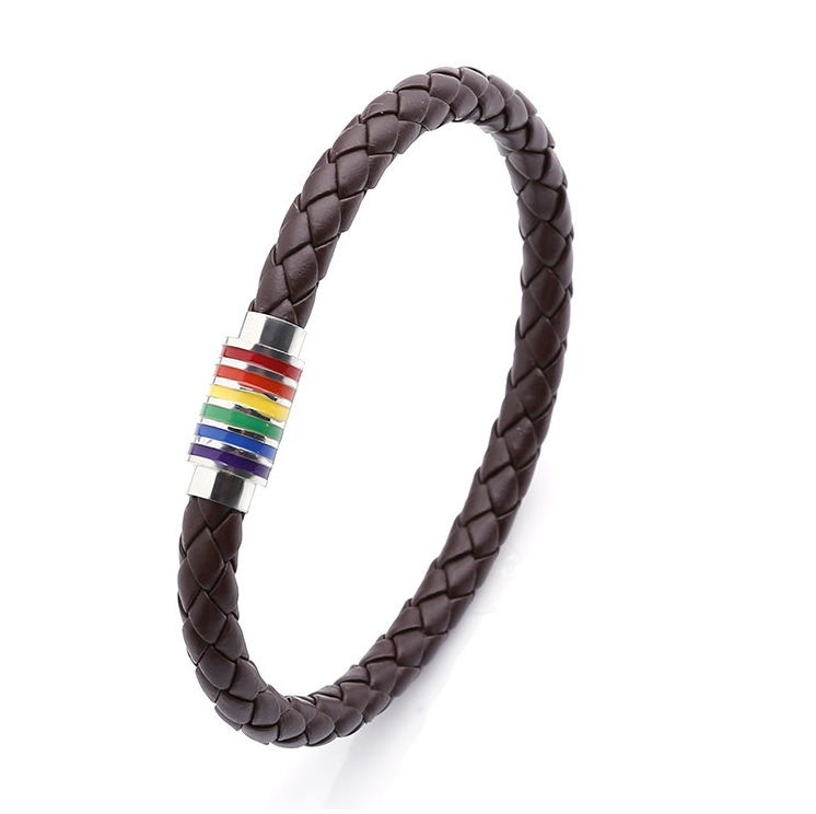 gay pride lgbt rainbow magnetic clasp leather bangle bracelet