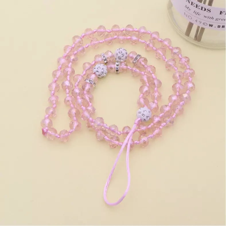 handmade crystal beads 32 inches/90CM Long hang around necklace lanyard strap string accessory for mobile cell smart phone Case