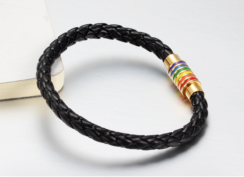 gay pride lgbt rainbow magnetic clasp leather bangle bracelet