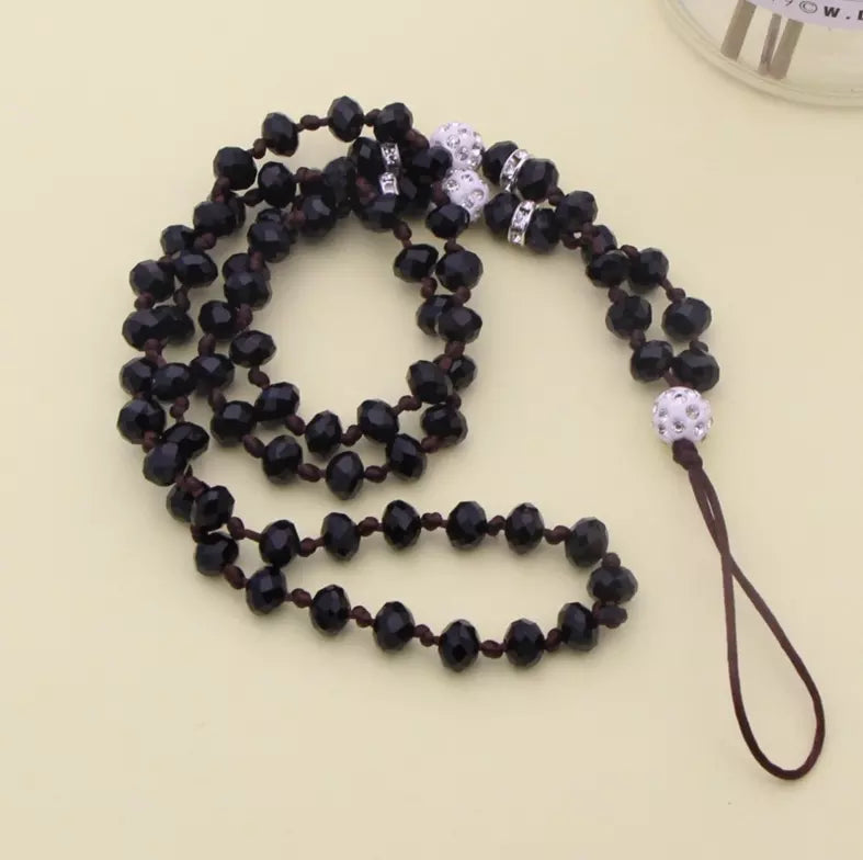 handmade crystal beads 32 inches/90CM Long hang around necklace lanyard strap string accessory for mobile cell smart phone Case