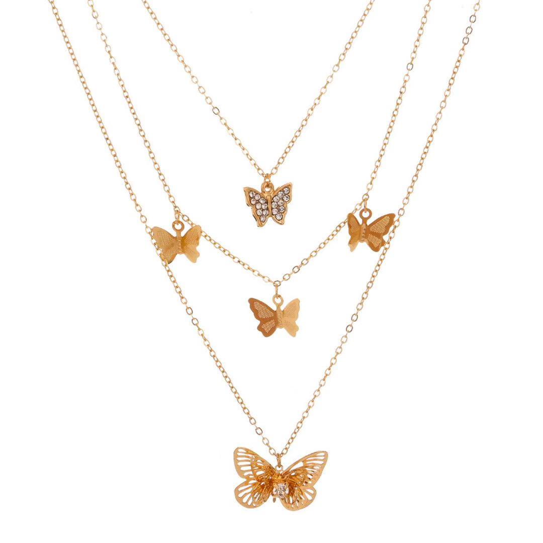 amazon hot sale fashion multilayer set necklace butterfly metal alloy pendant Necklace for women and girls