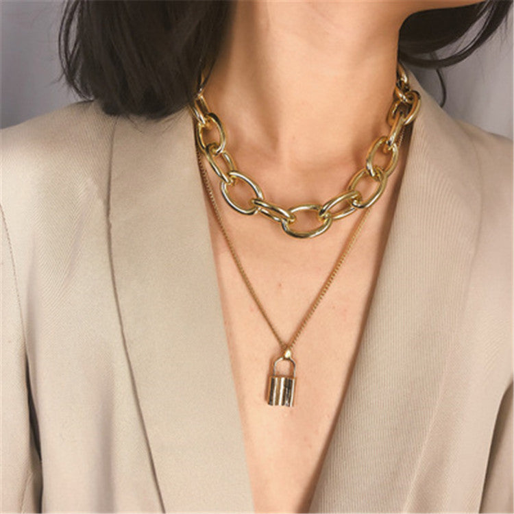 9 design multi size jewelry Joyas Bijoux necklace gold plated chain key lock necklace for Mujer women girls