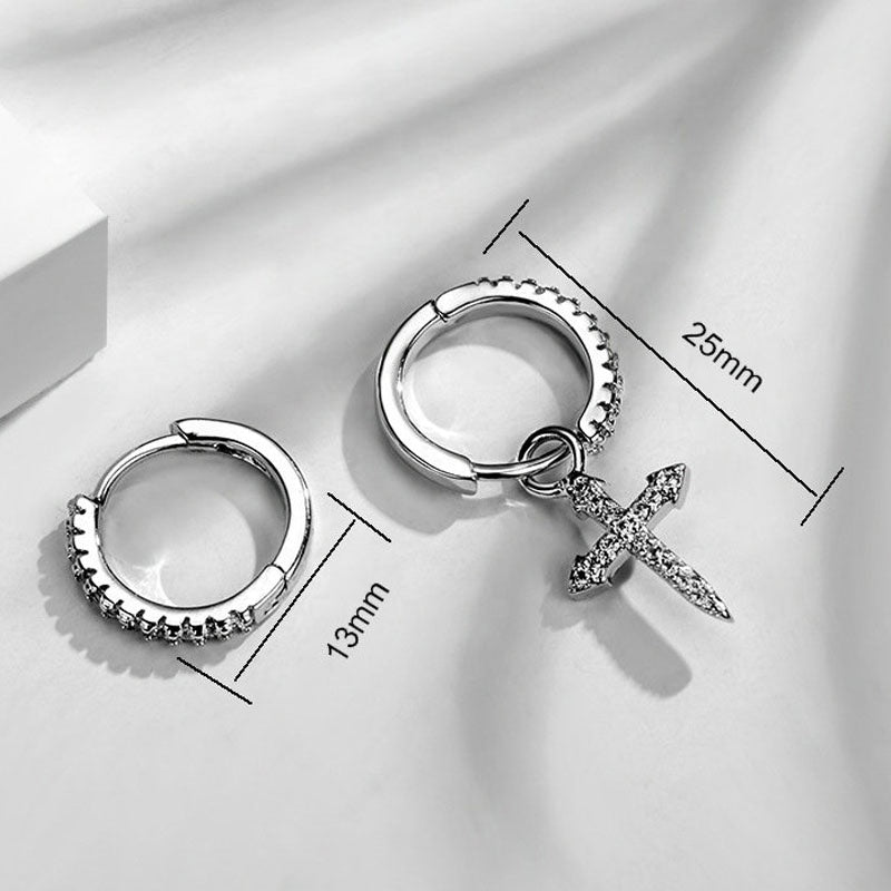 unisex alloy small asymmetric hoop jesus cross pendant dangle earring women earrings jewelry with diamond zircon beads paving