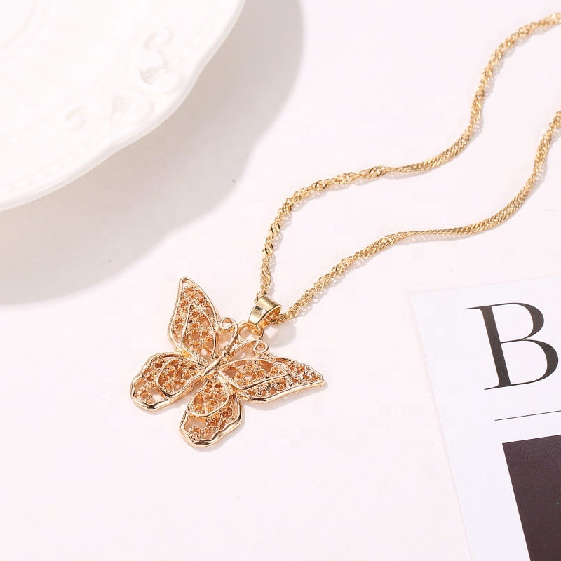 New arrive alloy trendy fashion layered butterfly pendant necklace silver gold plated dainty butterfly necklace jewelry for women girl