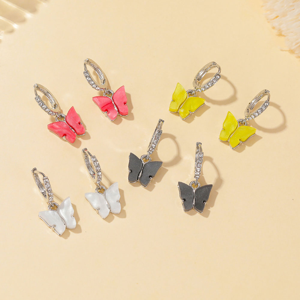 white pink red blue blue butterfly earrings new design huggie hoop acrylic