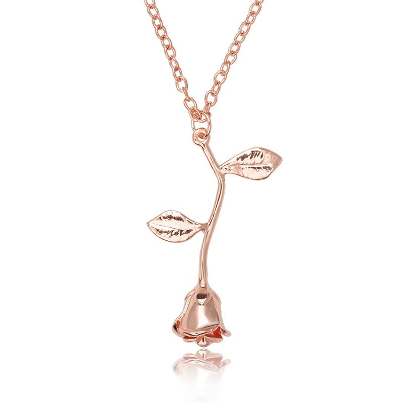 Gold silver rose gold plated forever preserved rose flower pendant necklace rose quartz jewelry fashion necklaces gold