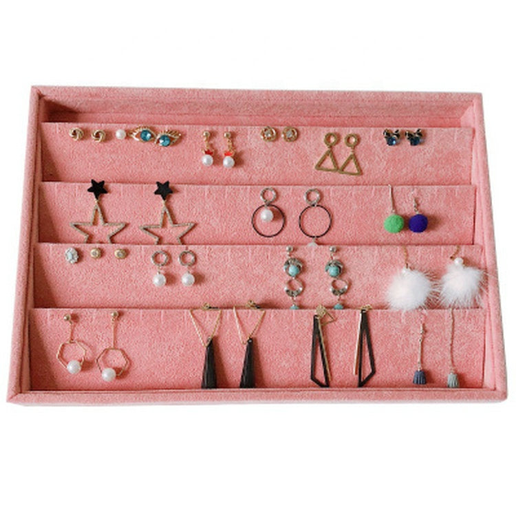 Larege Size Pink Earring Showcase Display Case Luxury Wood Velvet Hook Necklace Bracelet Ring Body Jewelry Storage Display Tray