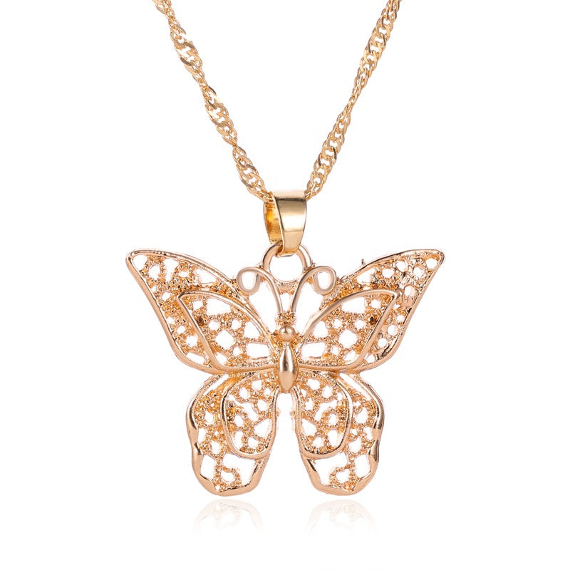 New arrive alloy trendy fashion layered butterfly pendant necklace silver gold plated dainty butterfly necklace jewelry for women girl