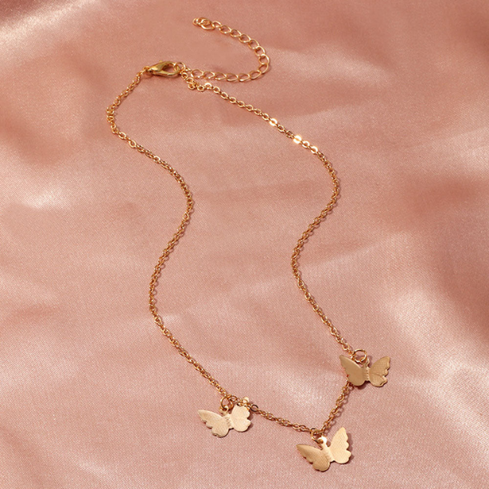 wholesalebrass alloy gold and silver plated women tiny butterfly pendant charm necklace jewelry