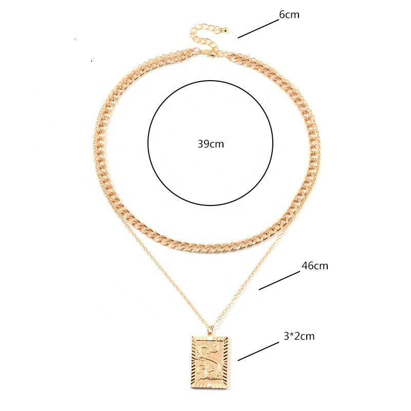 Trendy alloy Punk Gold Dragon Coin Pendant Necklace Jewelry Cuban Link Choker Layered Zodiac Dragon Necklace