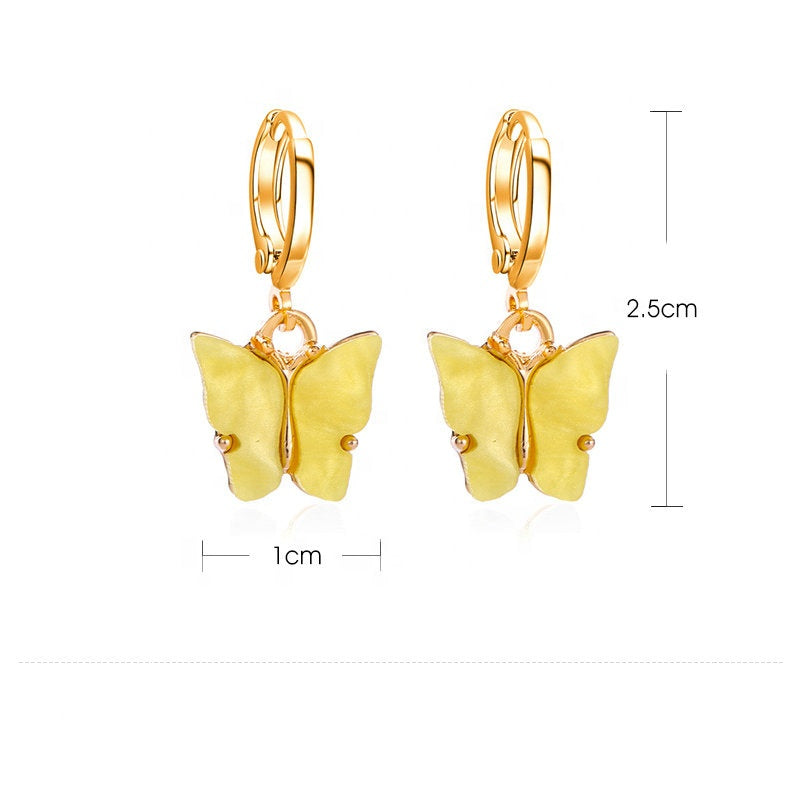 Trendy mixed color Korean new earrings fashion blue pink gold color acrylic butterfly hoop earring jewelry women