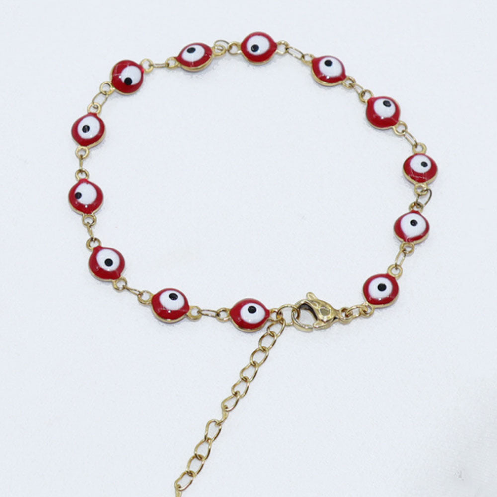 quake fashion plastic turkish red black blue pink d-evil eye bead with stainless steel chain adjustable bracelet jewelry