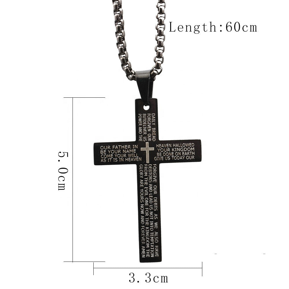 gold silver and black color women men unisex letters on plate jesus cross pendant necklace stainless steel