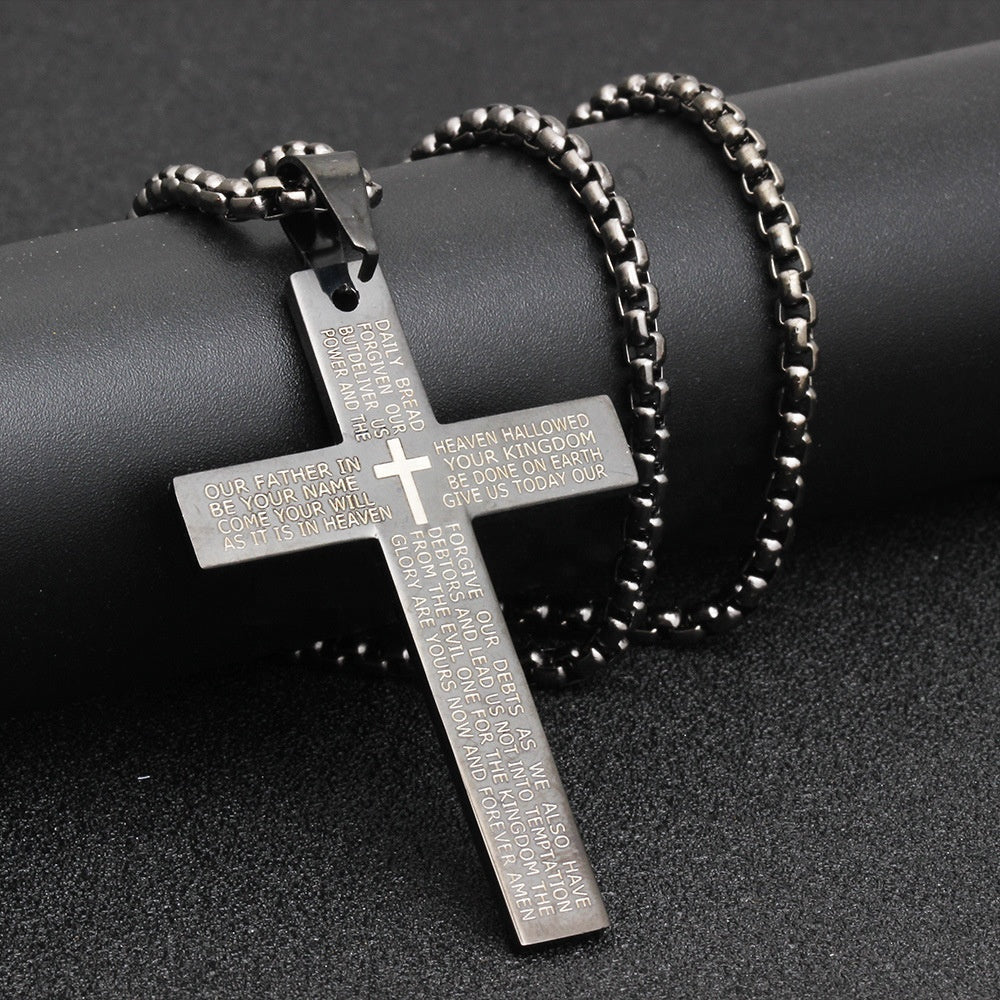 gold silver and black color women men unisex letters on plate jesus cross pendant necklace stainless steel