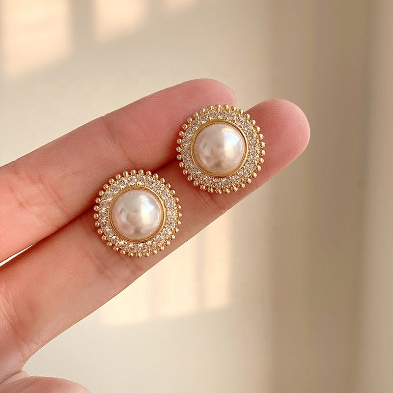 Hepburn classic fashion jewelry earrings beads abs enameled pearl stud earrings women jewelry