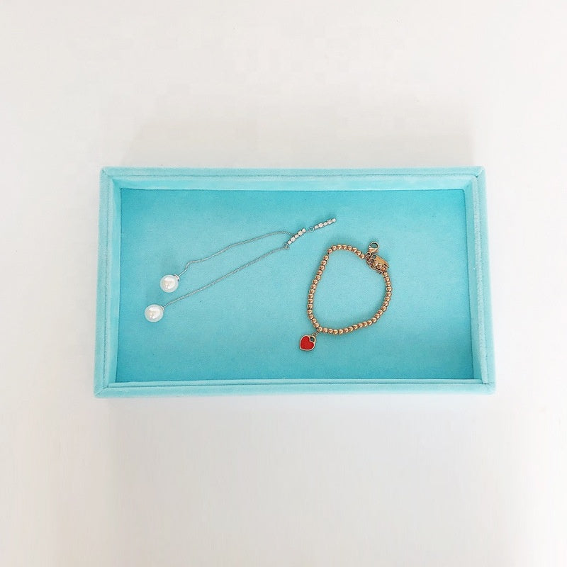 21*12.5*2cm Blue Drawer Divider Wooden with Luxury Velvet Jewellery Storage Earring Ring Organizer Jewelry Display Tray