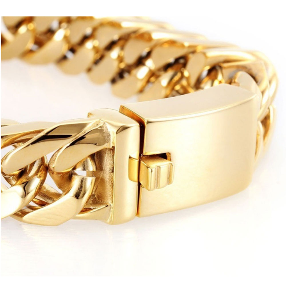 brass alloy gold color cuban chain 12mm wide curb key chain bracelet men jewelry