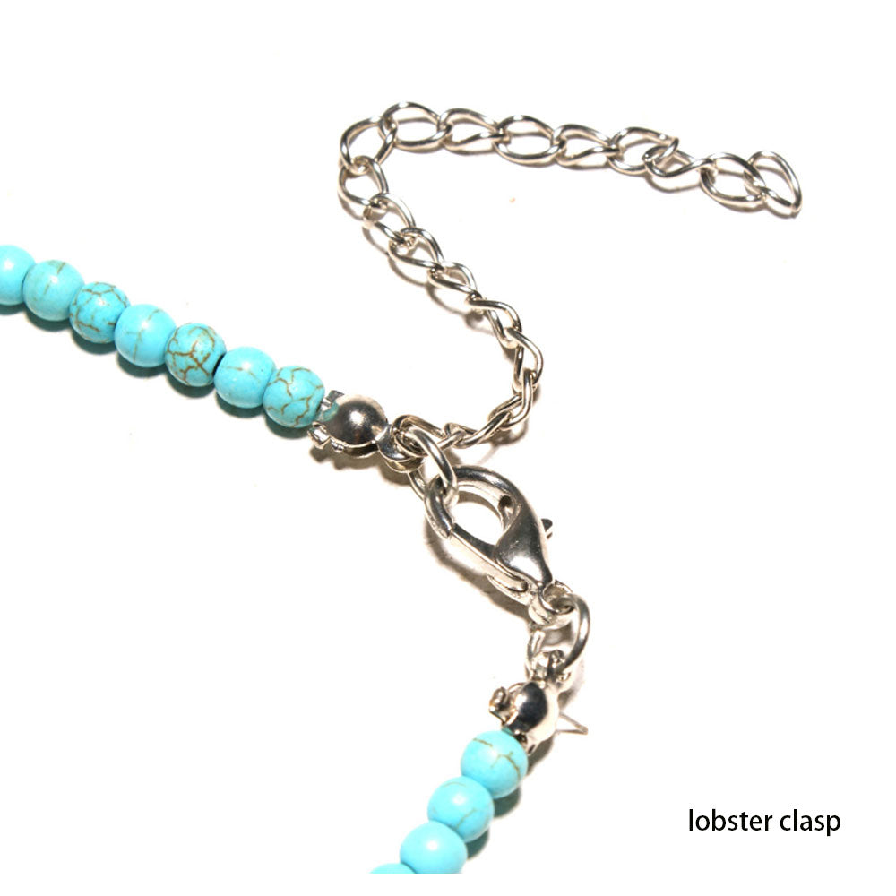 handmade blue turquoise and white howlite 4mm stone seed beads choker necklace with cross pendant