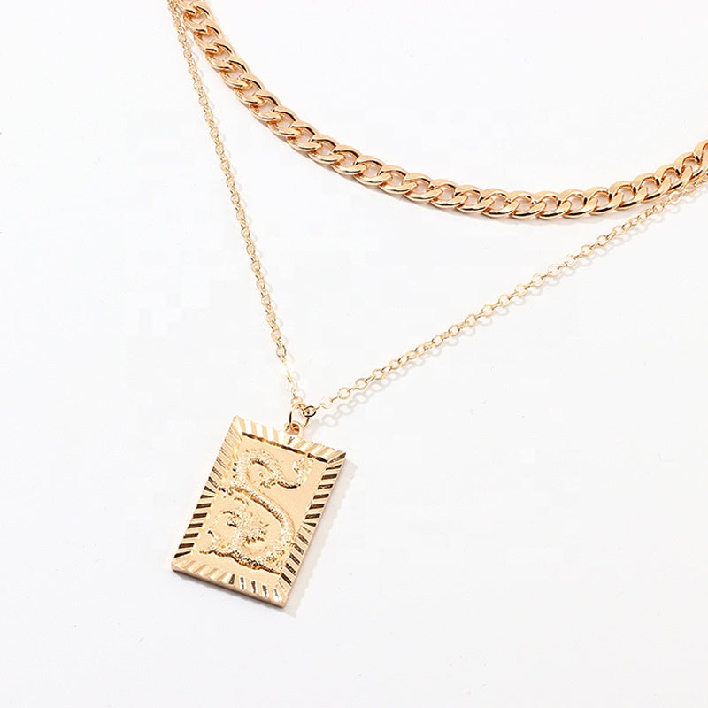 Trendy alloy Punk Gold Dragon Coin Pendant Necklace Jewelry Cuban Link Choker Layered Zodiac Dragon Necklace