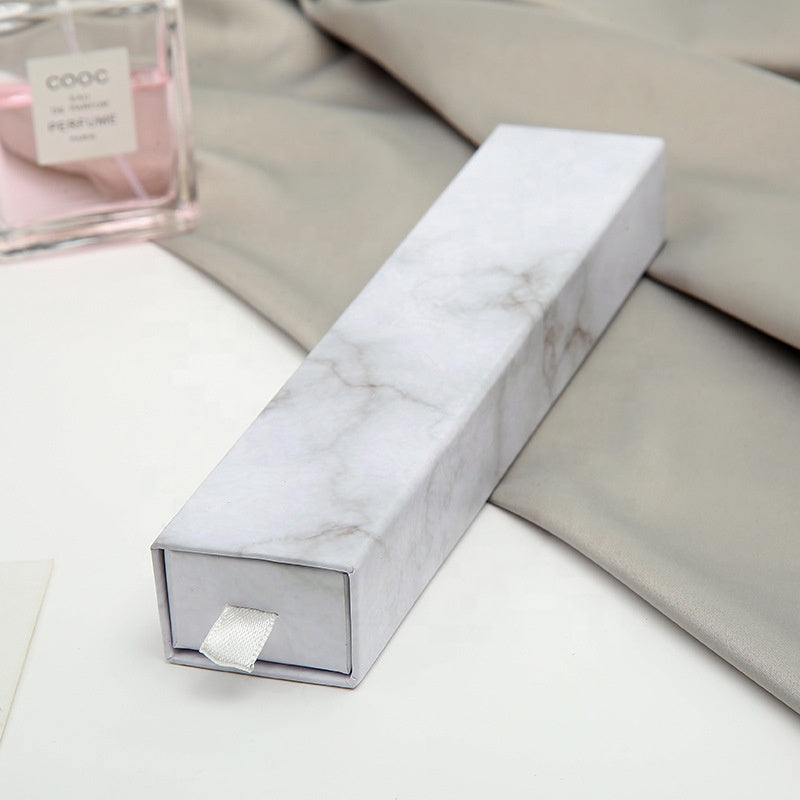MOQ 10pcs eco friendly white paper slide out drawer luxury marble gift box earring necklace jewelry packaging