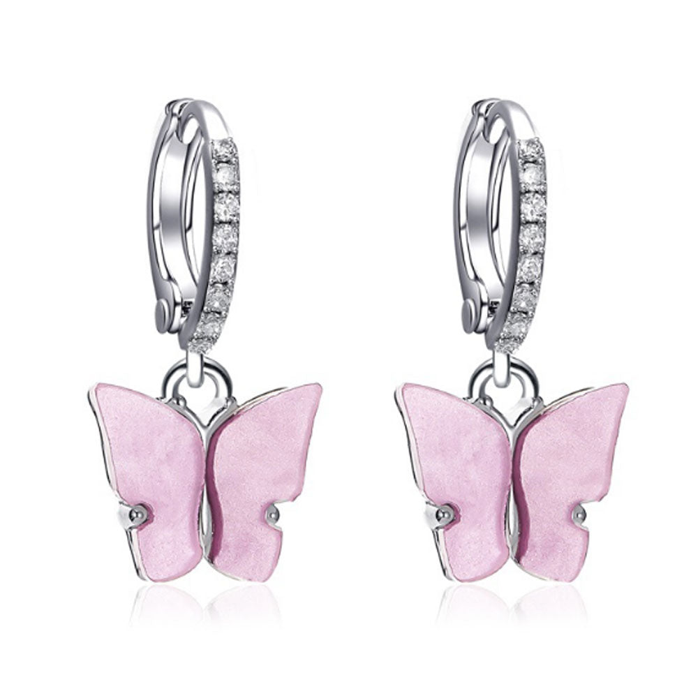 white pink red blue blue butterfly earrings new design huggie hoop acrylic