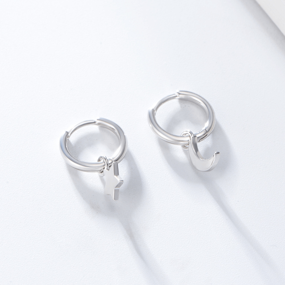 925 sterling silver asymmetrical moon and star huggie hoop earring women earrings