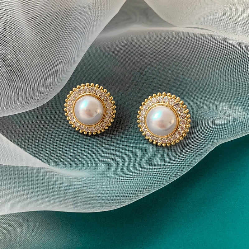 Hepburn classic fashion jewelry earrings beads abs enameled pearl stud earrings women jewelry