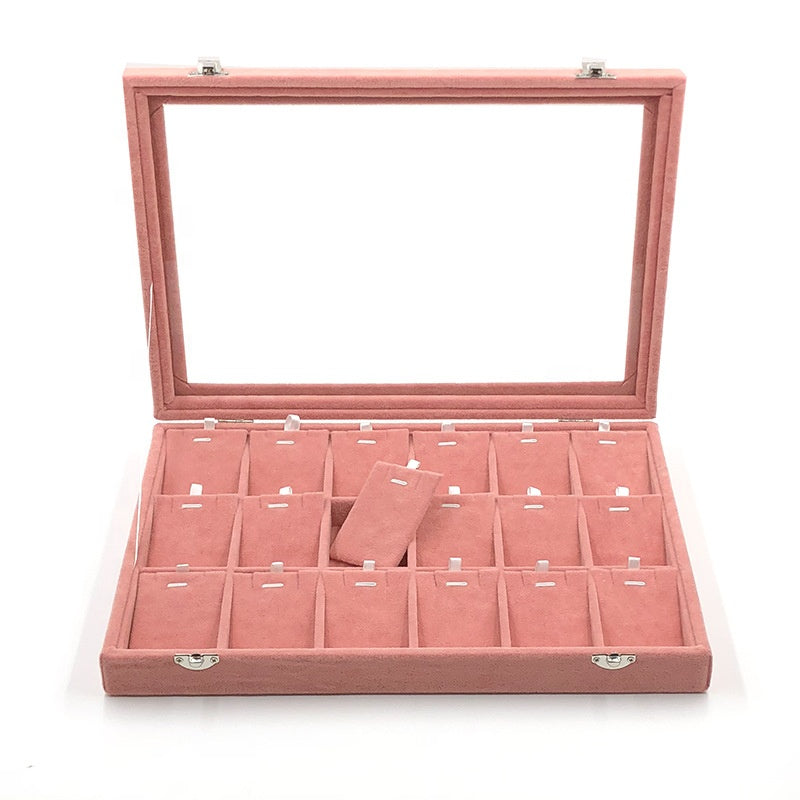 Large size body jewelry bracelet necklace earring ring packaging storage showcase jewelry display tray pink velvet with lid