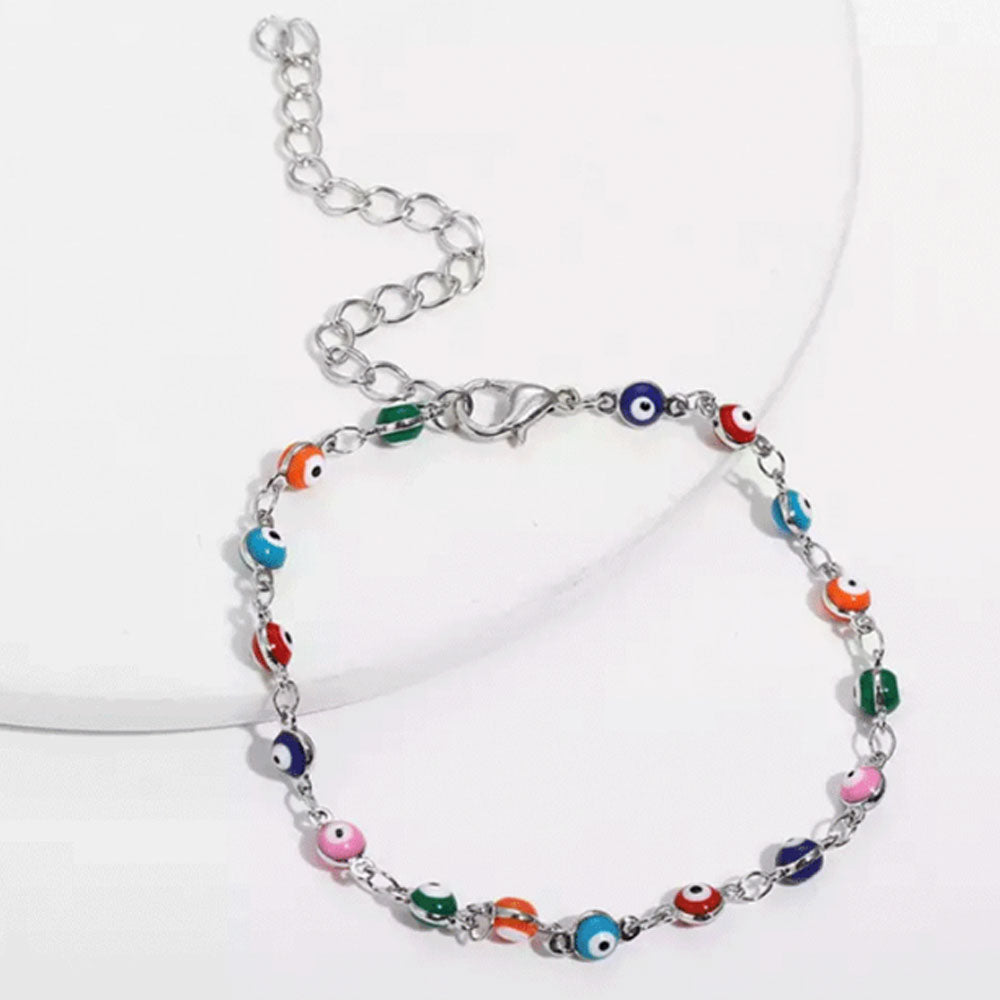 quake fashion plastic turkish red black blue pink d-evil eye bead with stainless steel chain adjustable bracelet jewelry