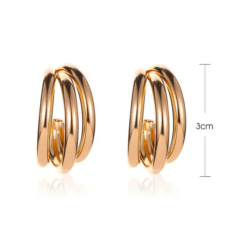 Vintage multi layered geometric triple hoops earrings trendy minimalist gold plated hoop earrings