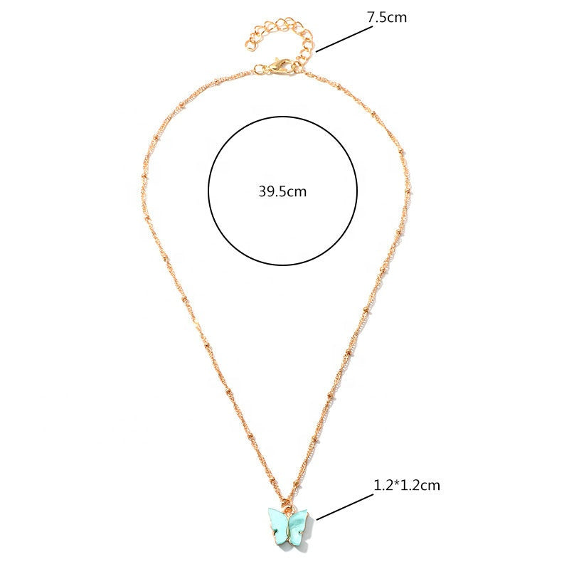 6 colors available fashion trendy resin acrylic pendant butterfly with beads chain necklace jewelry women