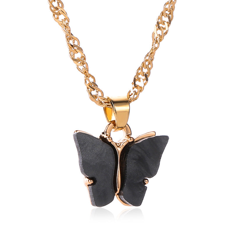 Fashion Trendy alloy acrylic fashion butterfly charm pendant necklace jewelry women