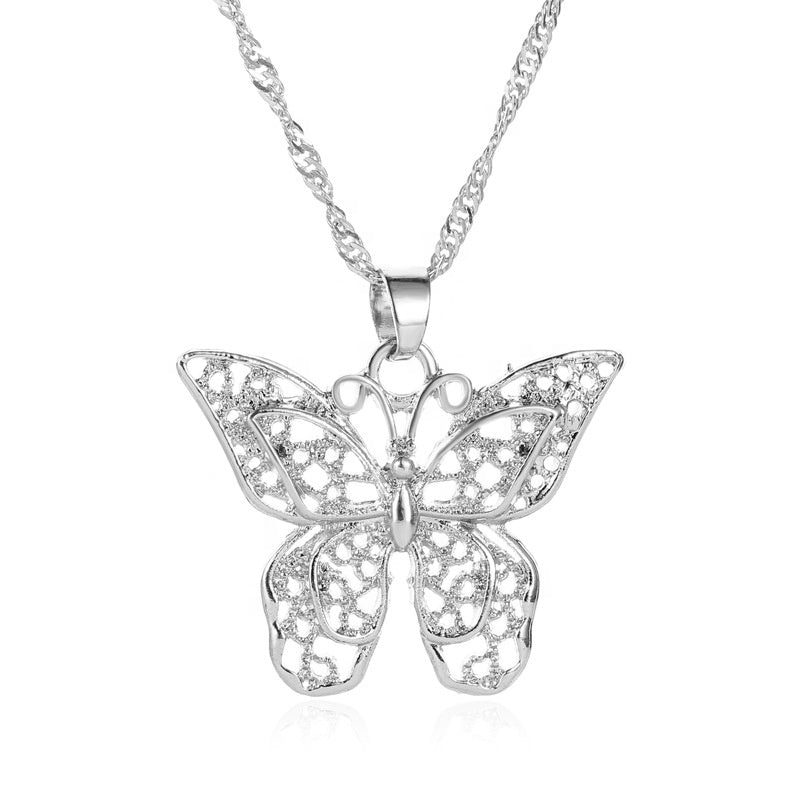 New arrive alloy trendy fashion layered butterfly pendant necklace silver gold plated dainty butterfly necklace jewelry for women girl