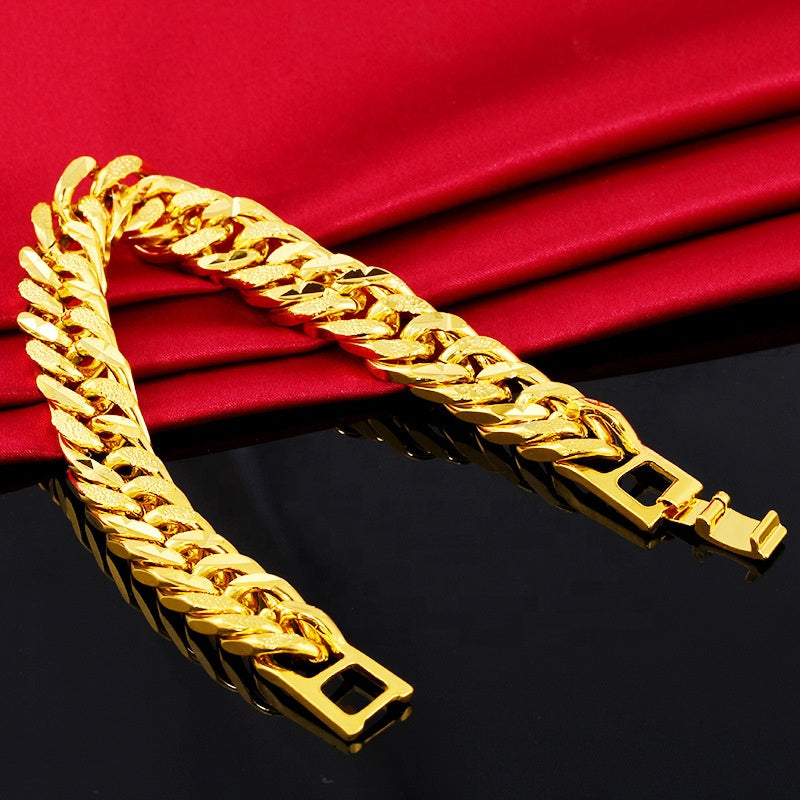 Hip hop chain men alloy bracelet jewelry 12mm wide 24k dubai gold plated miami cuban link Chains