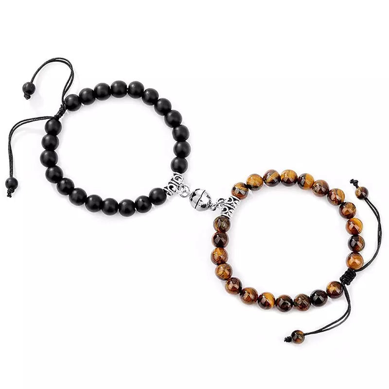 6 colors handmade stone crystal adjustable boutique valentines couple gift bracelet magnetic ball charm pendant bracelets