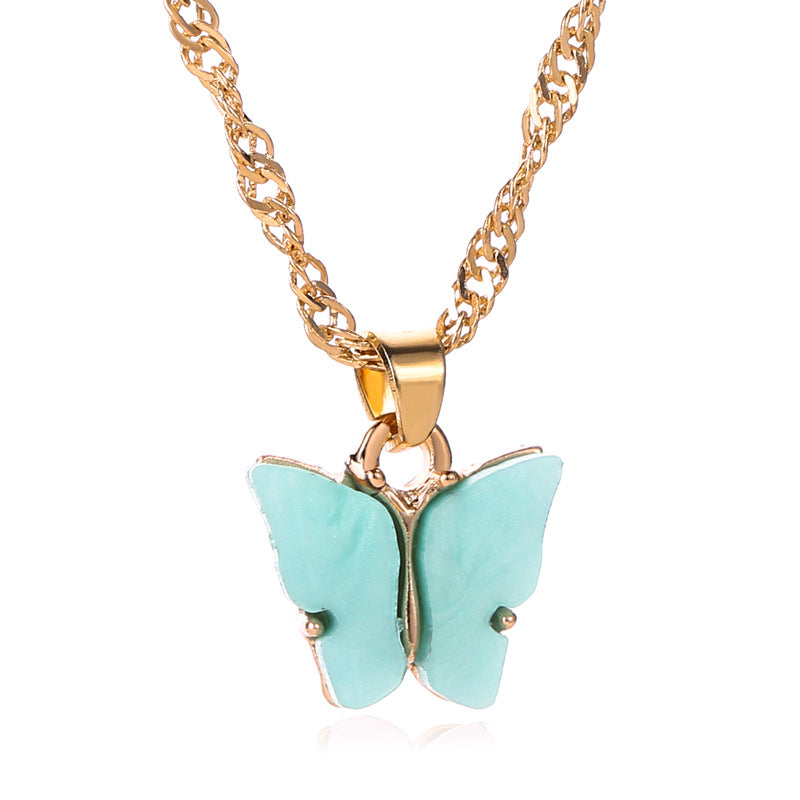 Fashion Trendy alloy acrylic fashion butterfly charm pendant necklace jewelry women