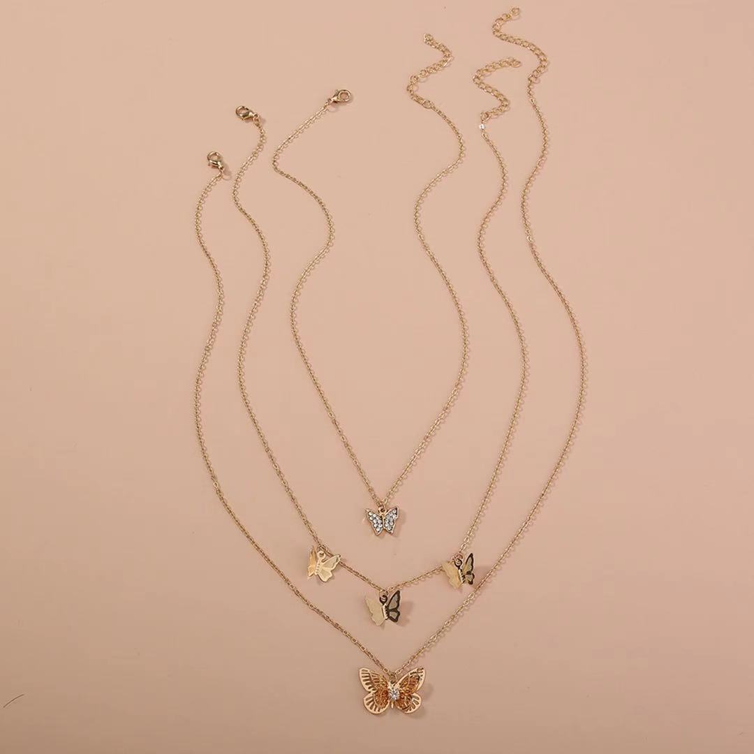 amazon hot sale fashion multilayer set necklace butterfly metal alloy pendant Necklace for women and girls