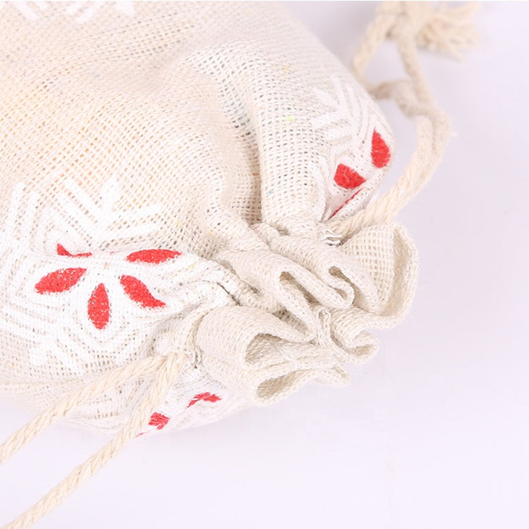 Wholesale wedding party gift holiday bunch pocket candy snowflake cotton linen jewelry pouch jute sack drawstring hemp bag