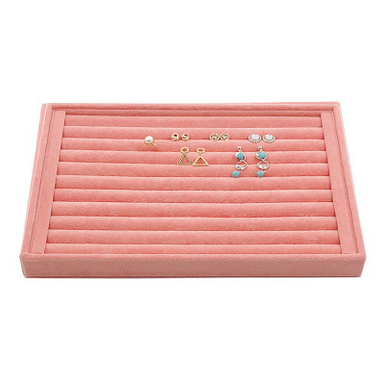 Larege Size Pink Earring Showcase Display Case Luxury Wood Velvet Hook Necklace Bracelet Ring Body Jewelry Storage Display Tray