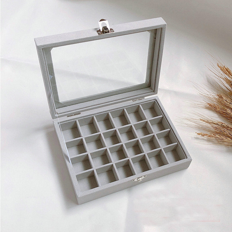 20*15*5cm Gray Velvet Flannelette Glass Acrylic Tray with lid Necklace Earring Ring Showcase Storage Organizer Box Jewellery Display Tray