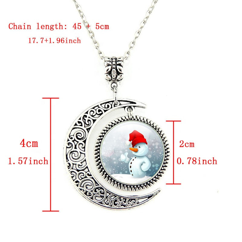 Silver Color Women Christmas Snowman Earrings Bracelet Moon Star Gem Necklace Jewelry Sets for Christmas New Year gift