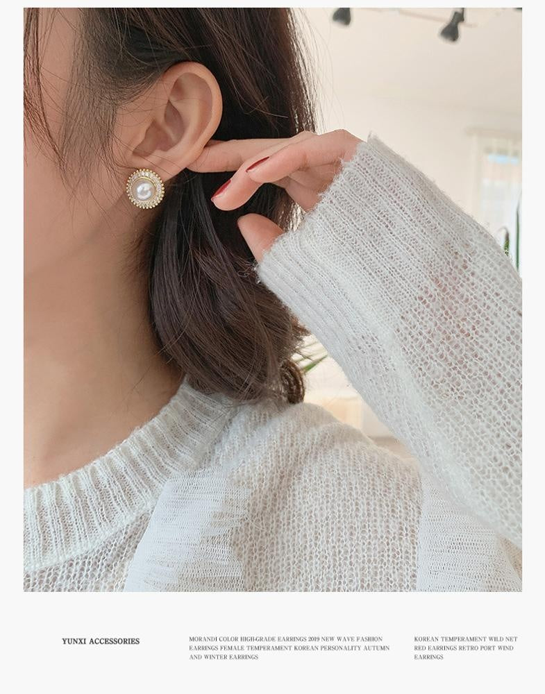 Hepburn classic fashion jewelry earrings beads abs enameled pearl stud earrings women jewelry